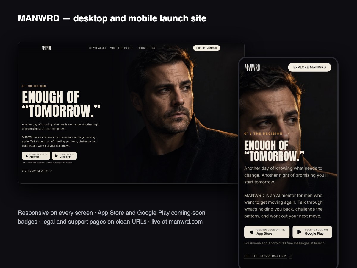 MANWRD: Launch Website for an AI Mentor App — Consumer Technology